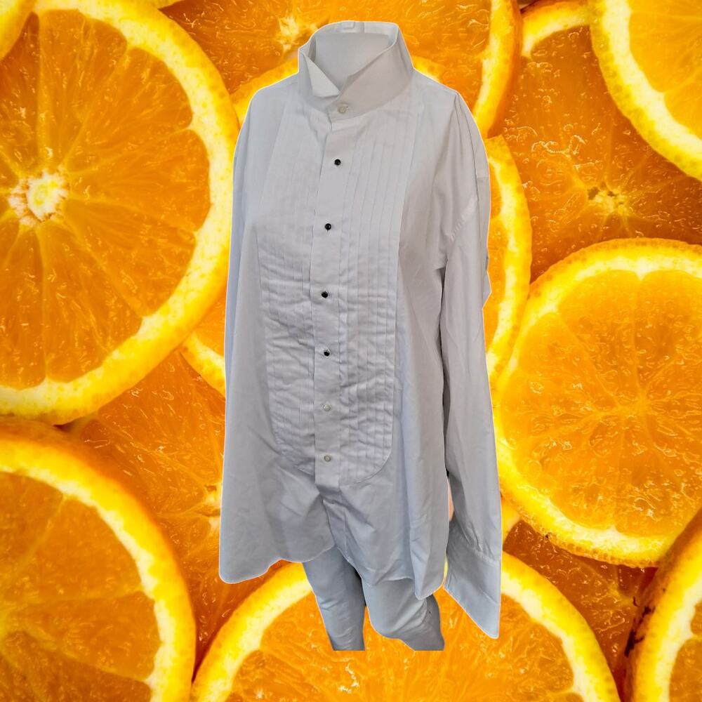J. Ferrar Men's‎ Collar Large Pleats Tuxedo White Cotton-Polyester Shirt Size XL